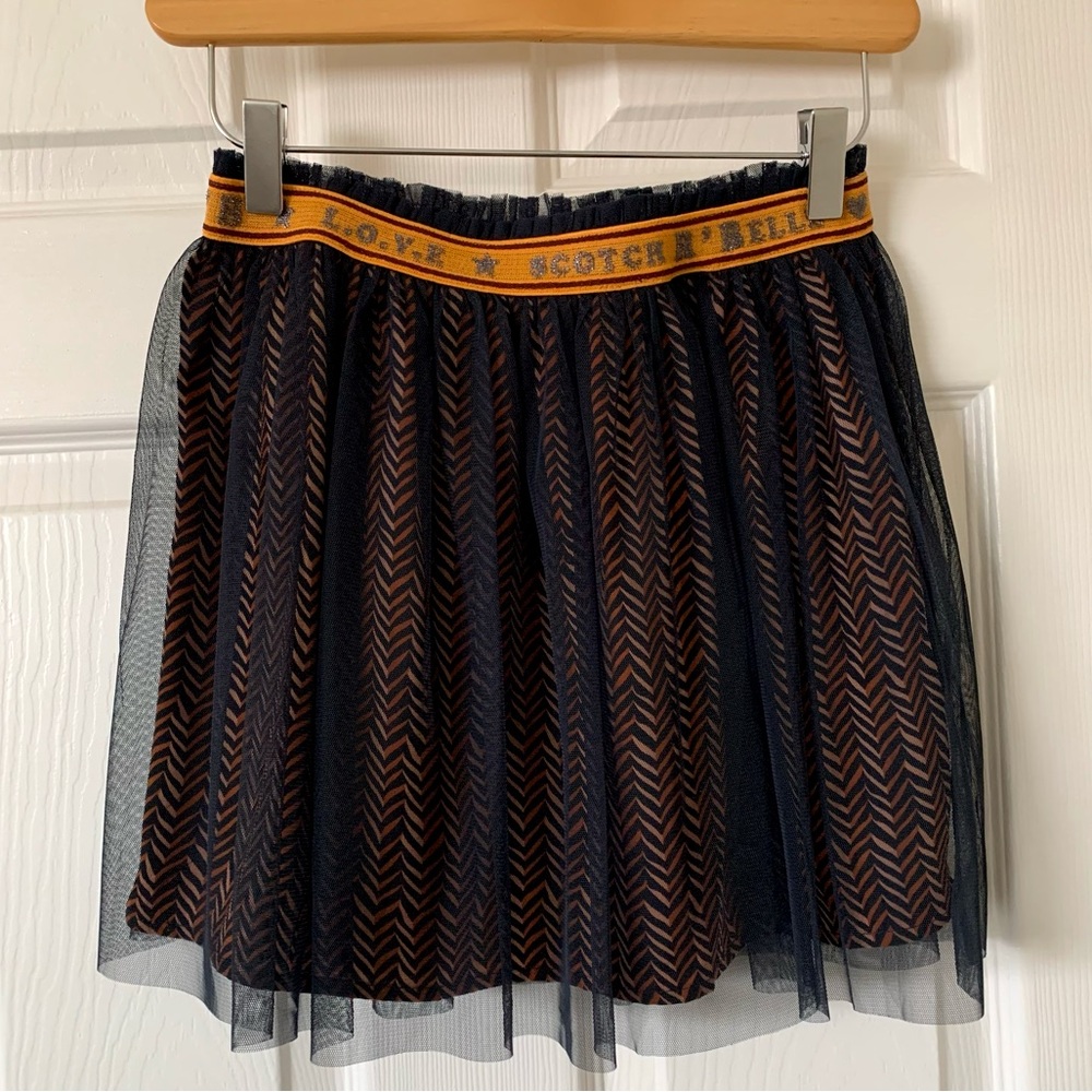 Scotch & Soda Girls Navy Mesh Patterned Skirt - size 8